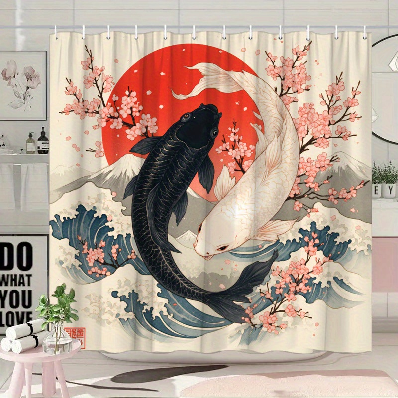 ม่านอาบน้ำลายปลาคาร์ฟโพลีเอสเต - Interior Design Japanese บทวิจารณ์และราคา