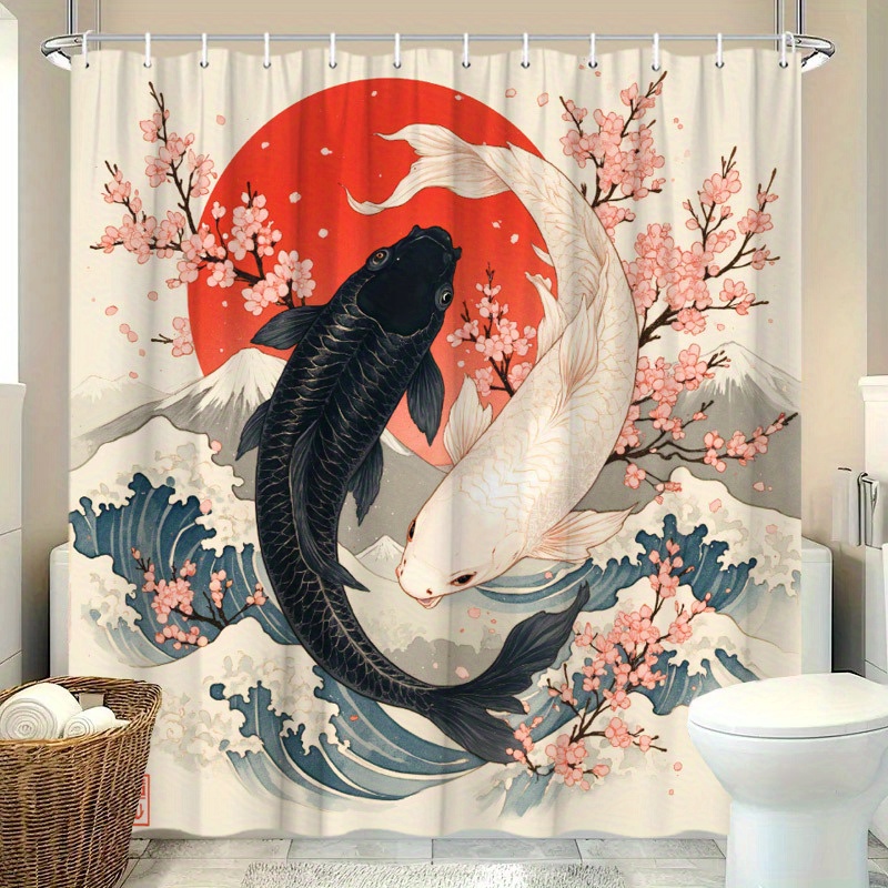 ม่านอาบน้ำลายปลาคาร์ฟโพลีเอสเต - Interior Design Japanese บทวิจารณ์และราคา