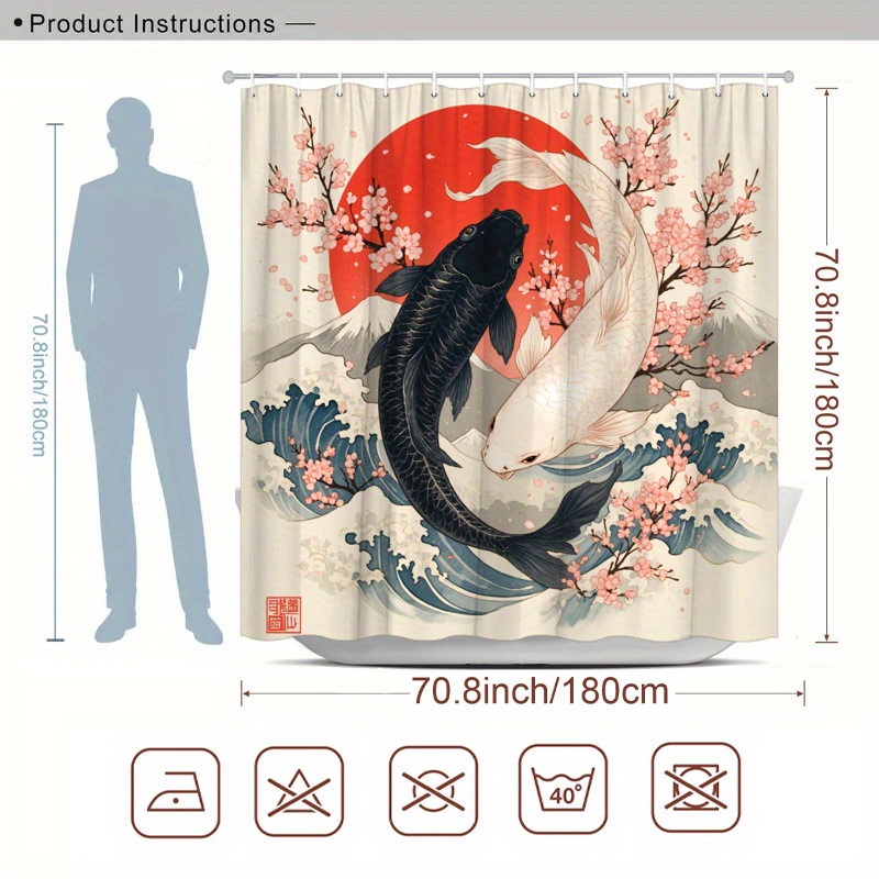 ม่านอาบน้ำลายปลาคาร์ฟโพลีเอสเต - Interior Design Japanese บทวิจารณ์และราคา