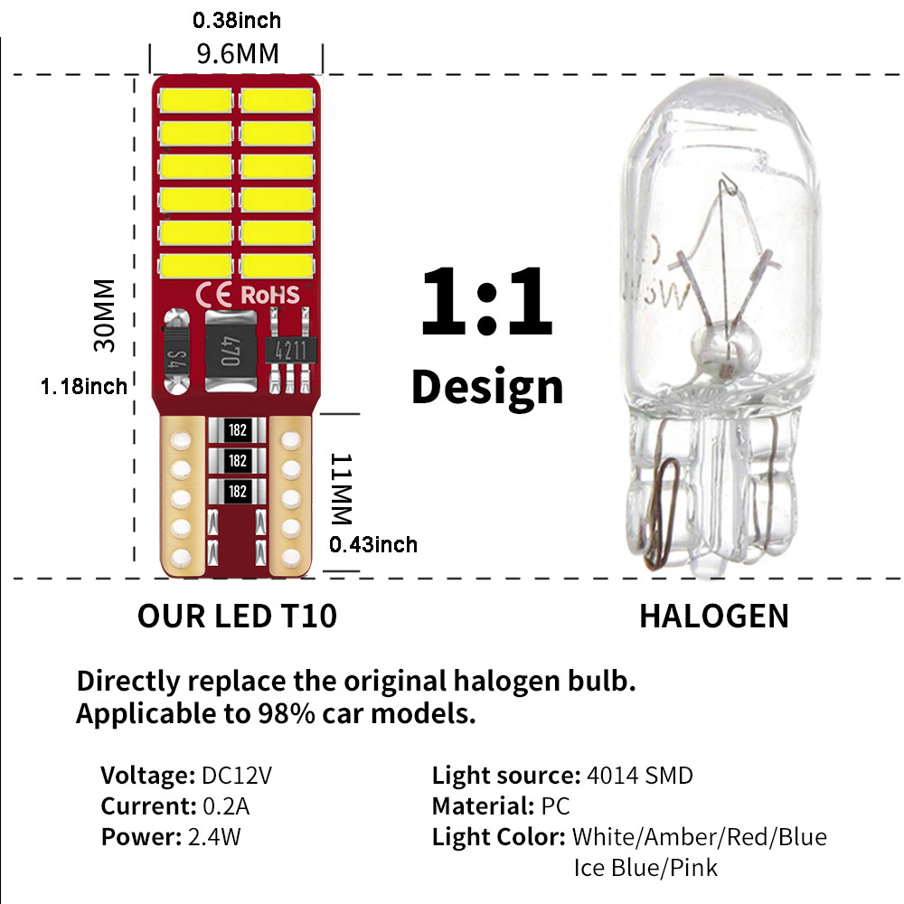 T10 LED W5W 2-10ชิ้นหลอดไฟ LED - Interior Design Icon บทวิจารณ์และราคา